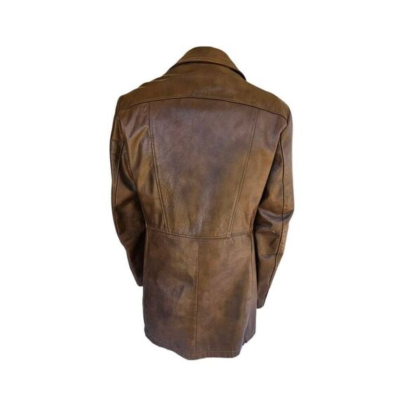 Vintage Reed Sportswear Leather Car Coat Men’s 42 Brown Button Overcoat Jacket - Picture 5 of 15